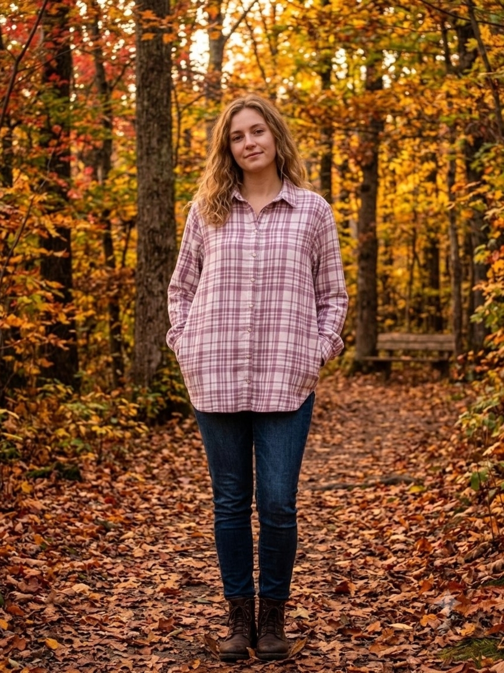 JACHS Girlfriend Pink Plaid Button-Down Flannel Shirt